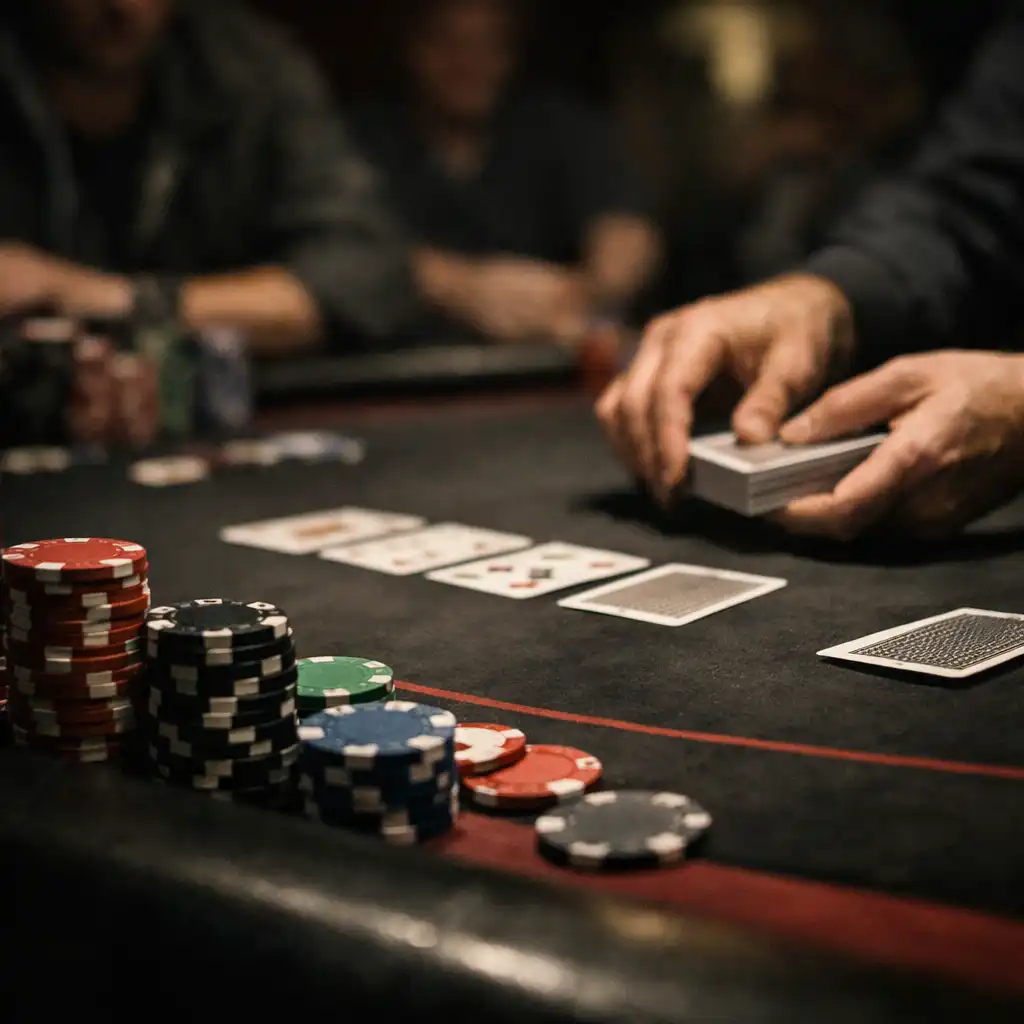 Detail pokerového stolu během hry