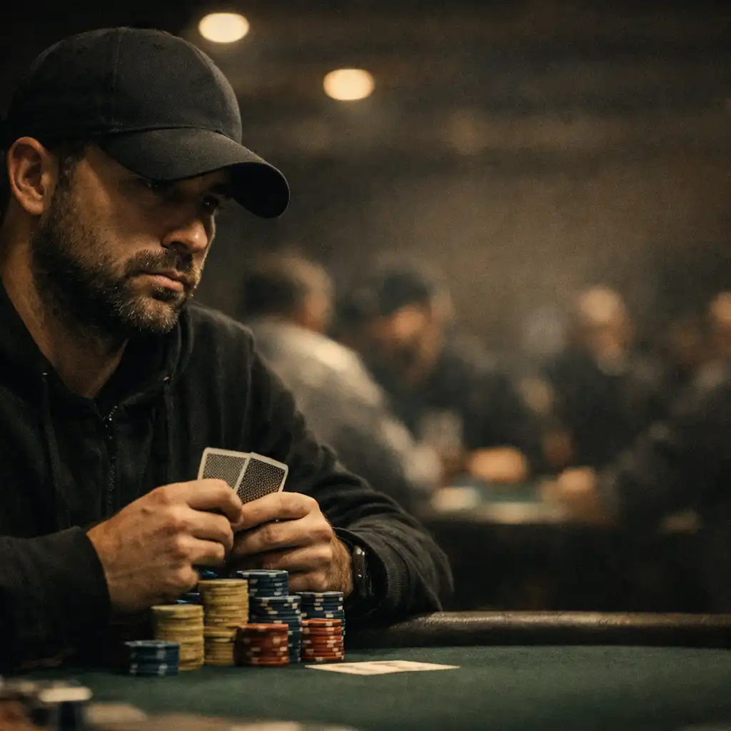 Soustředěný pokerový hráč